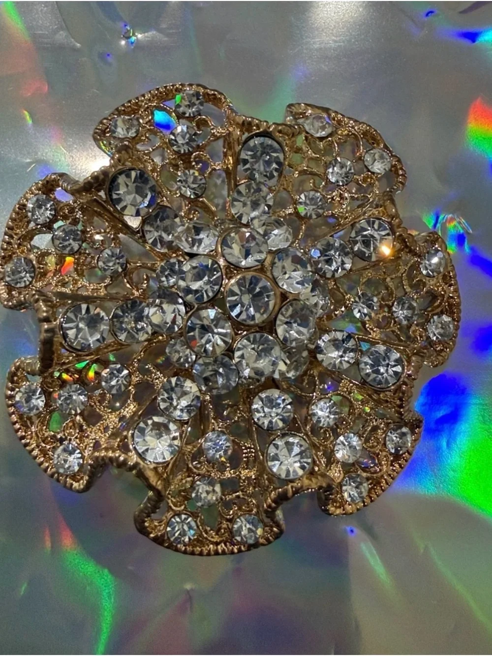 Gold-Tone Crystal Floral Brooch - Women's Statement evening Brooches